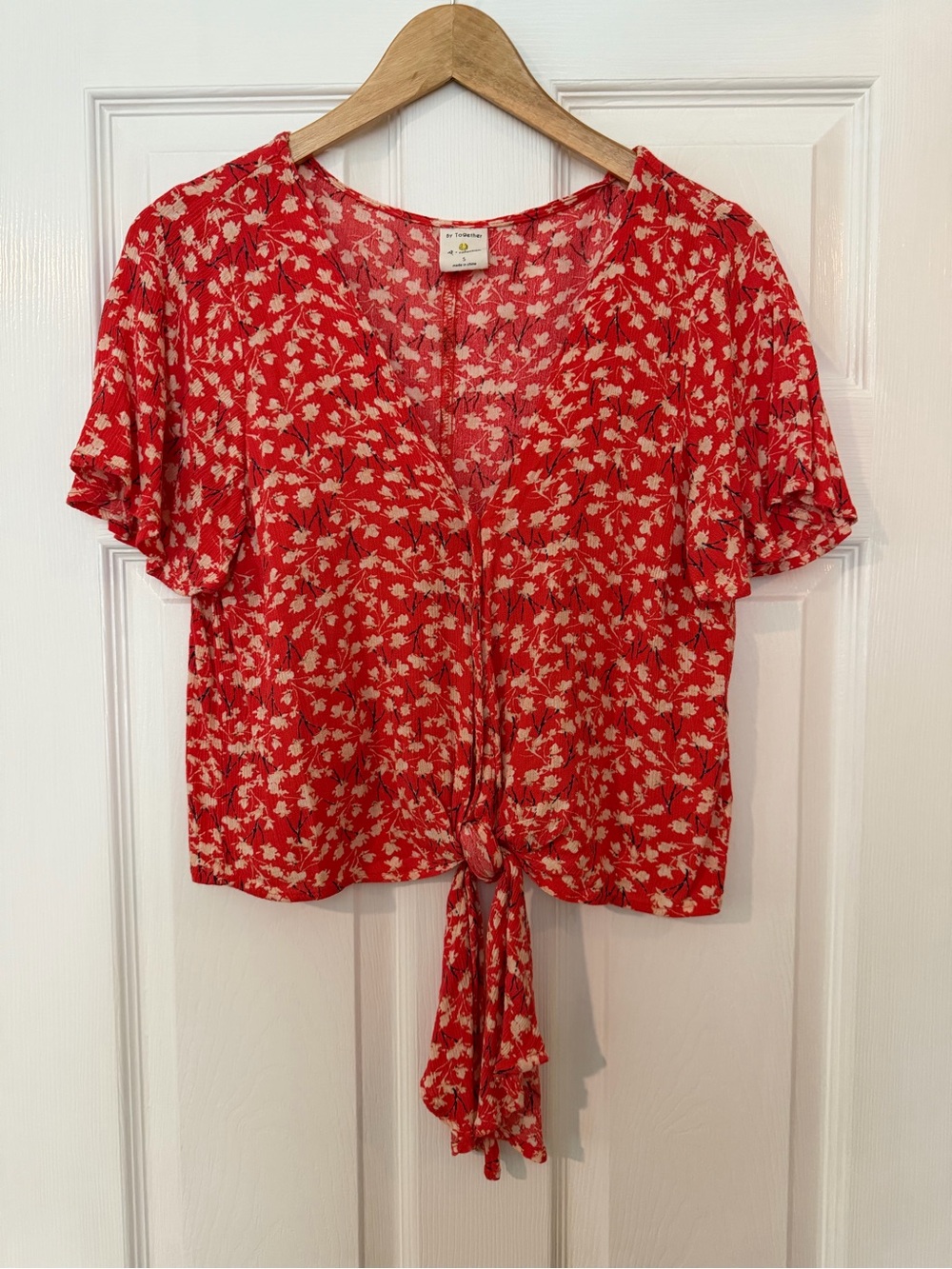 By Together Red Floral Tie-Front Crop Top